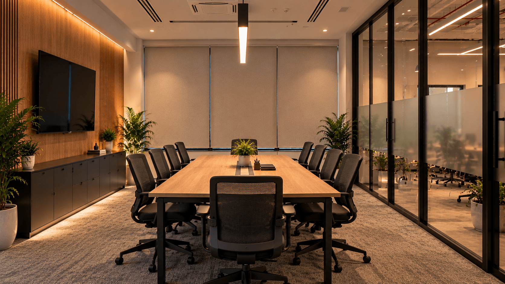 Meeting room with table and chairs