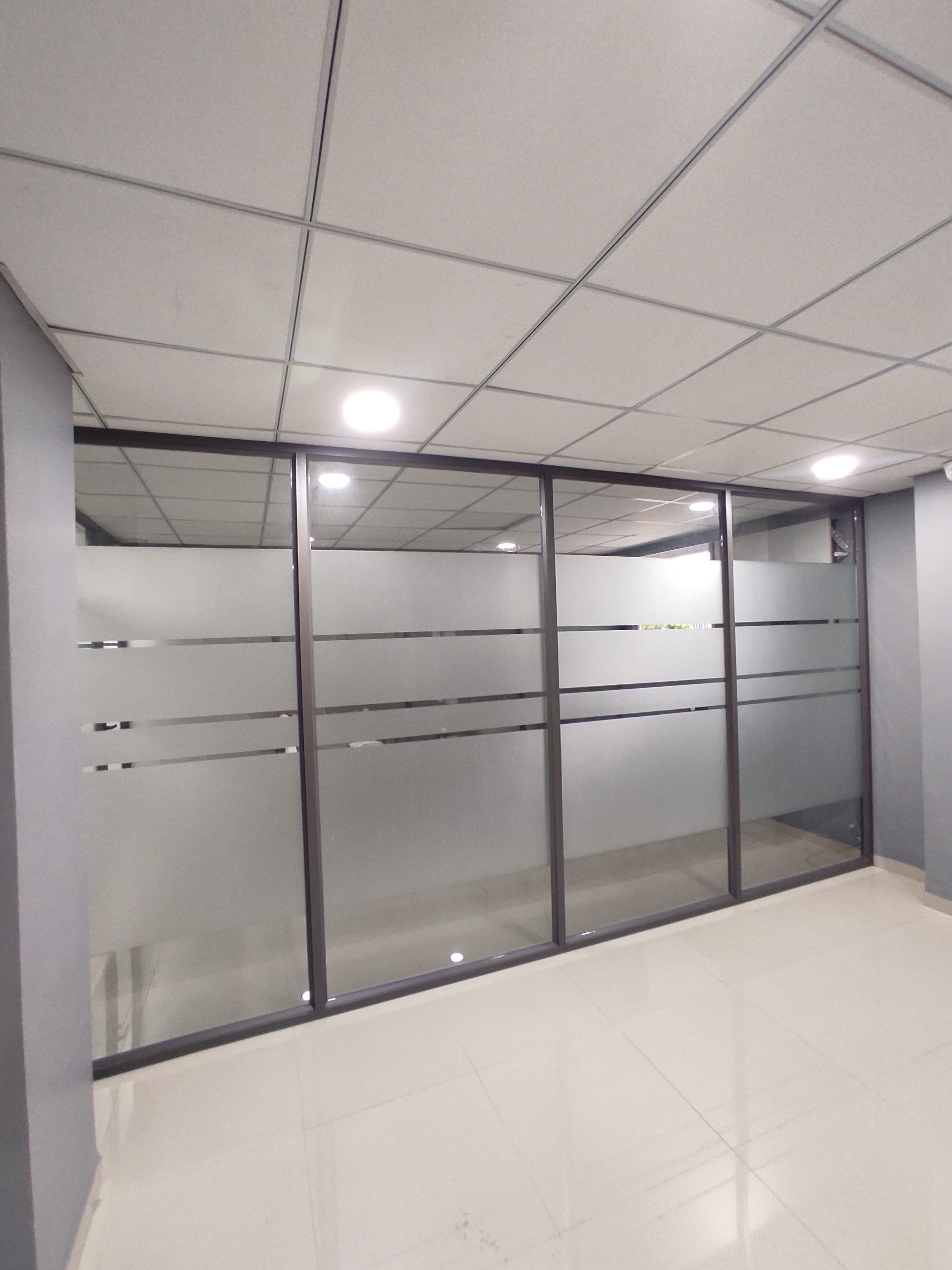 Private cabin with frosted glass partitions